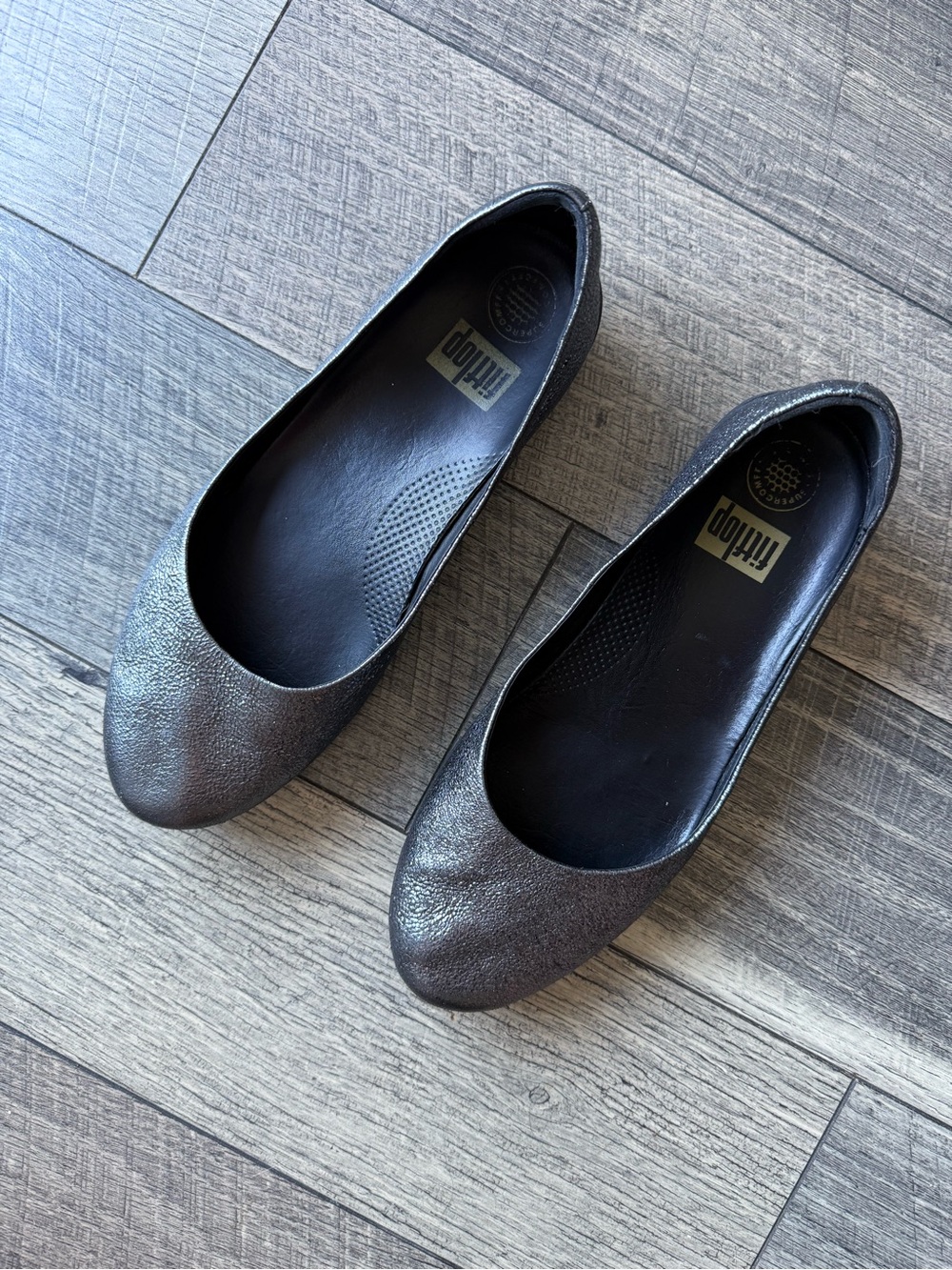 Fitflop Pewter Silver Metallic Ballet Flats Slip-On Women’s Shoes Size 11